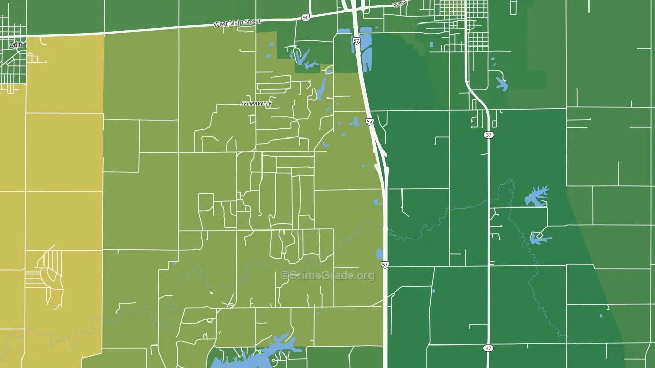 Selmaville, IL Map of Vehicle Theft Rates