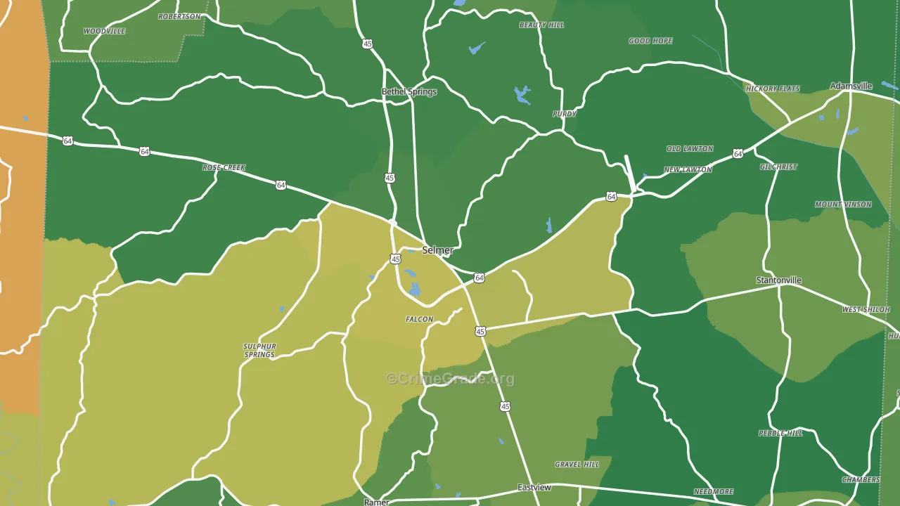 Selmer, TN Map of Vehicle Theft Rates