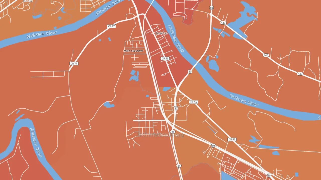 Selmont-West Selmont, AL Map of Vehicle Theft Rates