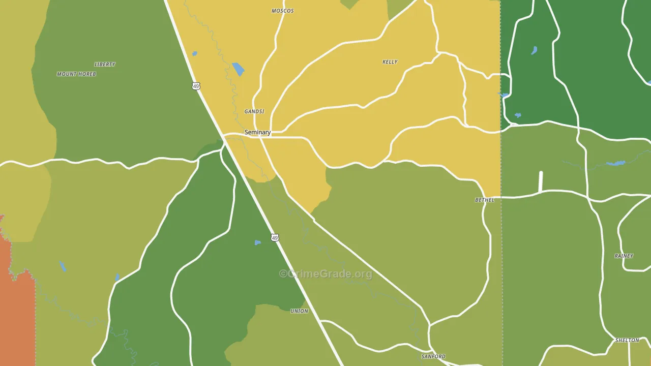 Seminary, MS Map of Vehicle Theft Rates