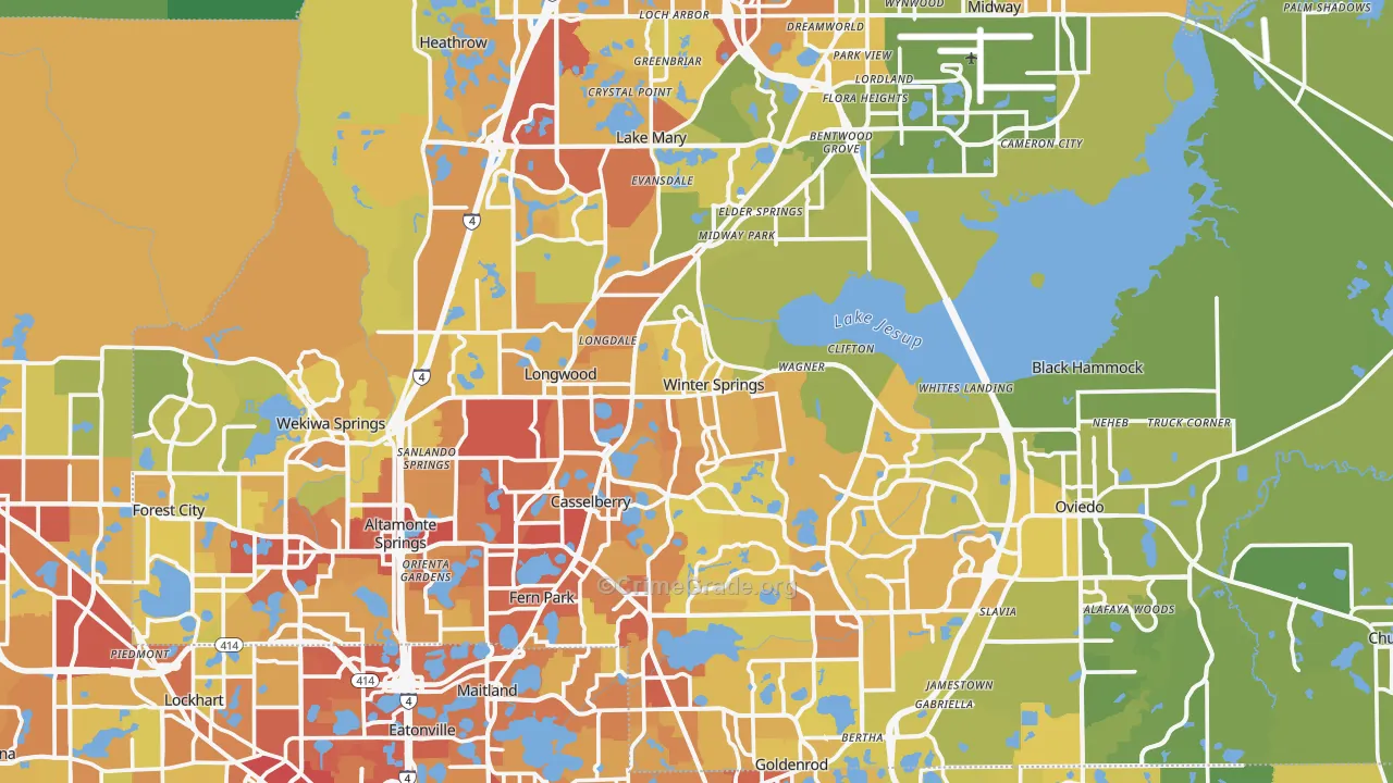 Seminole County, FL Map of Vehicle Theft Rates