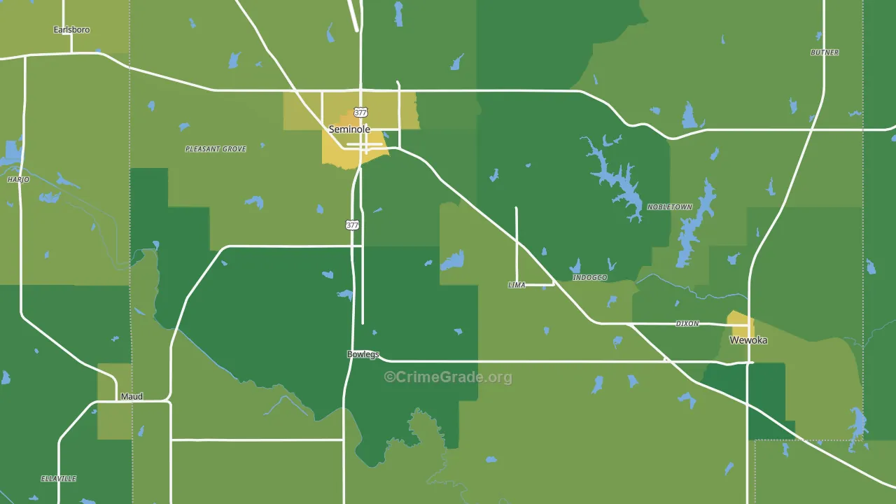 Seminole County, OK Map of Vehicle Theft Rates