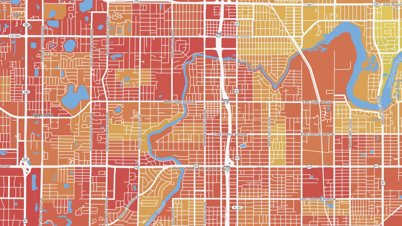 Seminole Heights, Tampa, FL Map of Vehicle Theft Rates