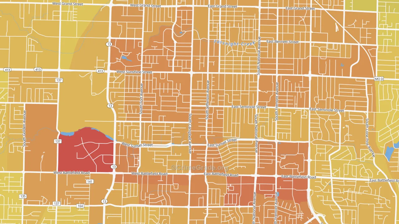 Seminole Holland, Springfield, MO Map of Vehicle Theft Rates
