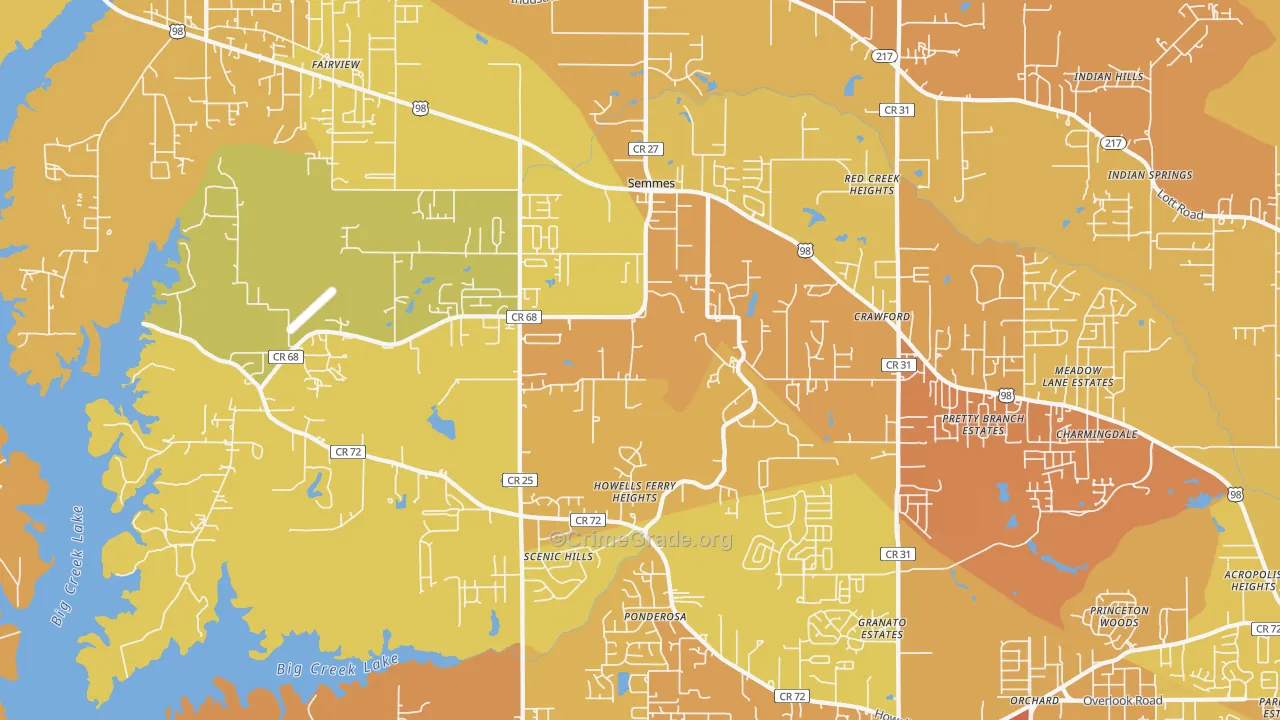 Semmes, AL Map of Vehicle Theft Rates