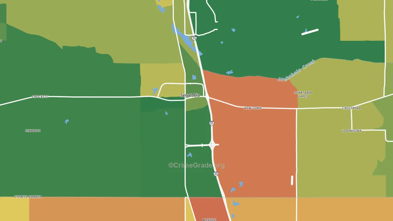 Senatobia, MS Map of Vehicle Theft Rates