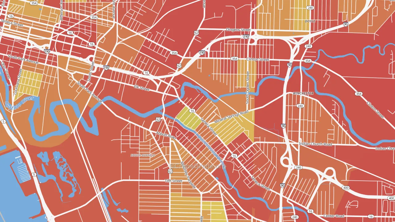 Seneca, Buffalo, NY Map of Vehicle Theft Rates