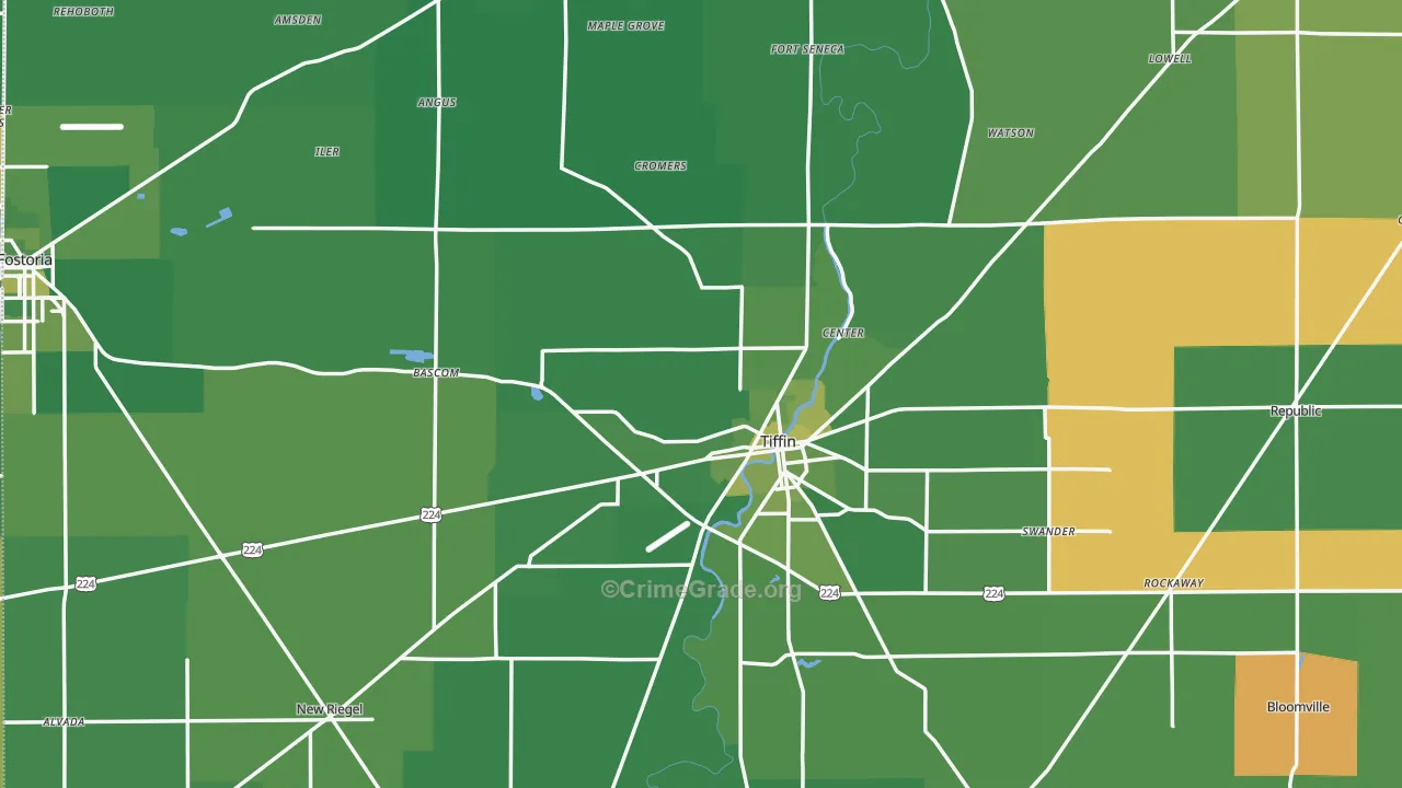 Seneca County, OH Map of Vehicle Theft Rates