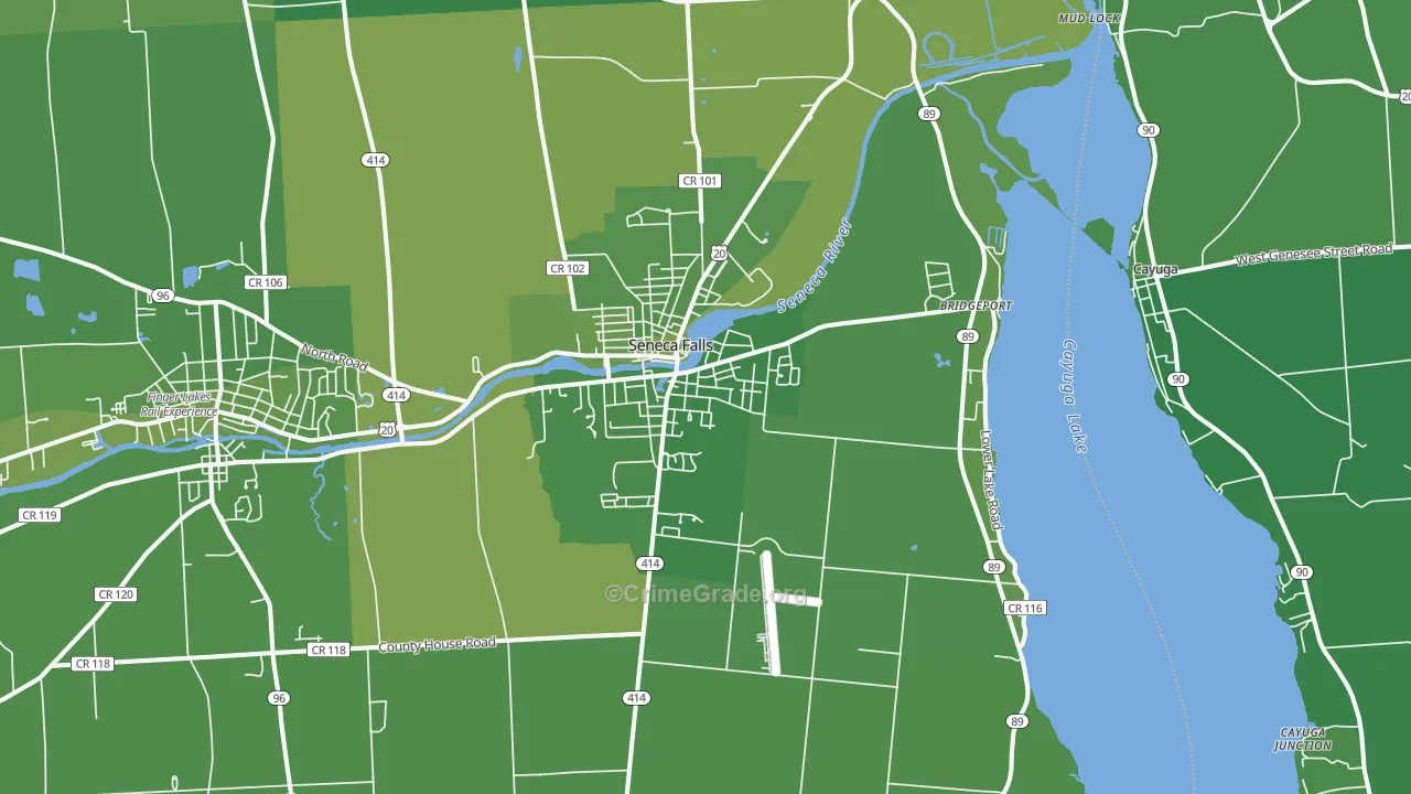 Seneca Falls, NY Map of Vehicle Theft Rates