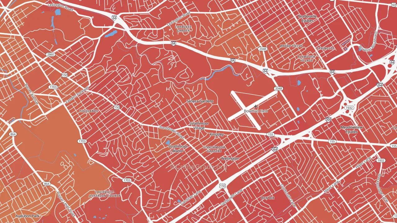 Seneca Gardens, KY Map of Vehicle Theft Rates