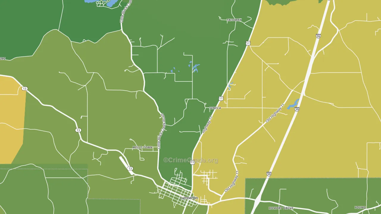 Seneca, MS Map of Vehicle Theft Rates