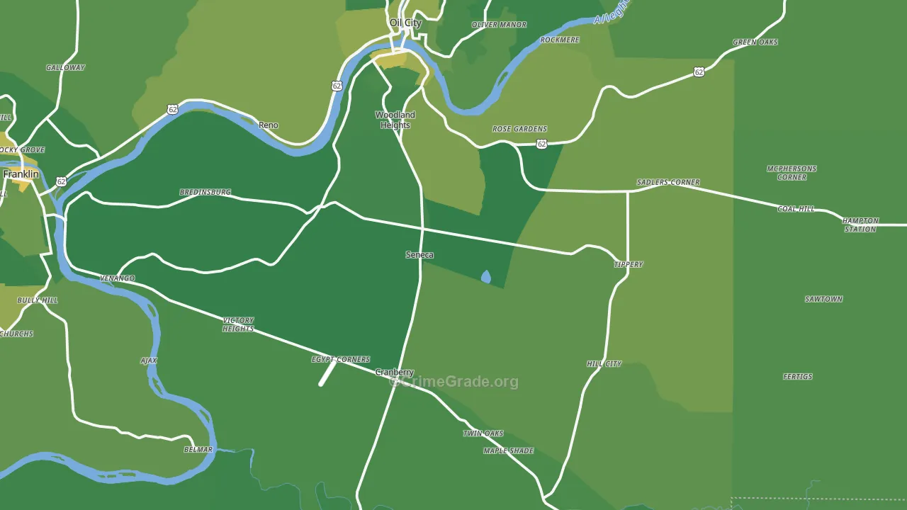 Seneca, PA Map of Vehicle Theft Rates
