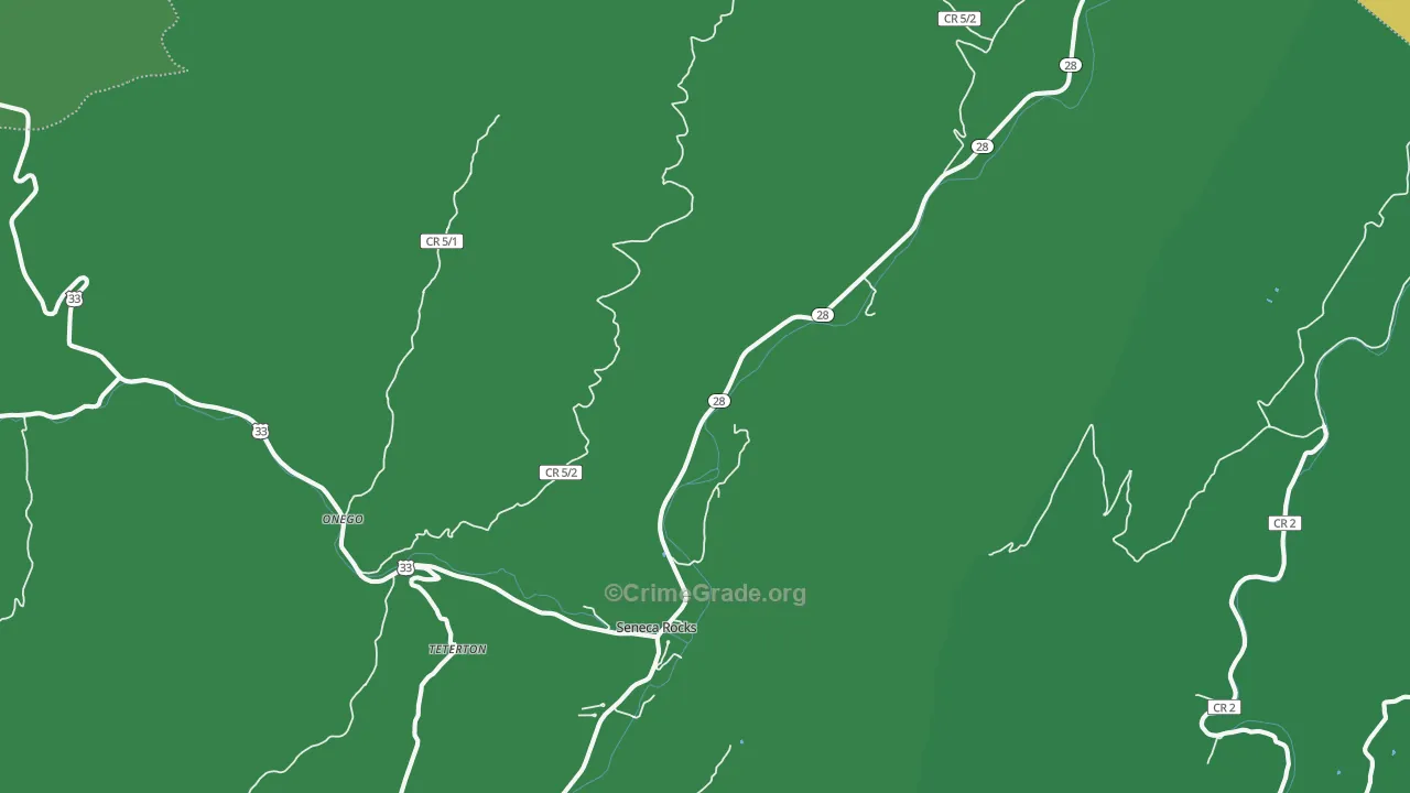 Seneca Rocks, WV Map of Vehicle Theft Rates