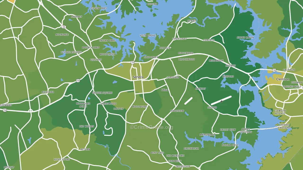 Seneca, SC Map of Vehicle Theft Rates