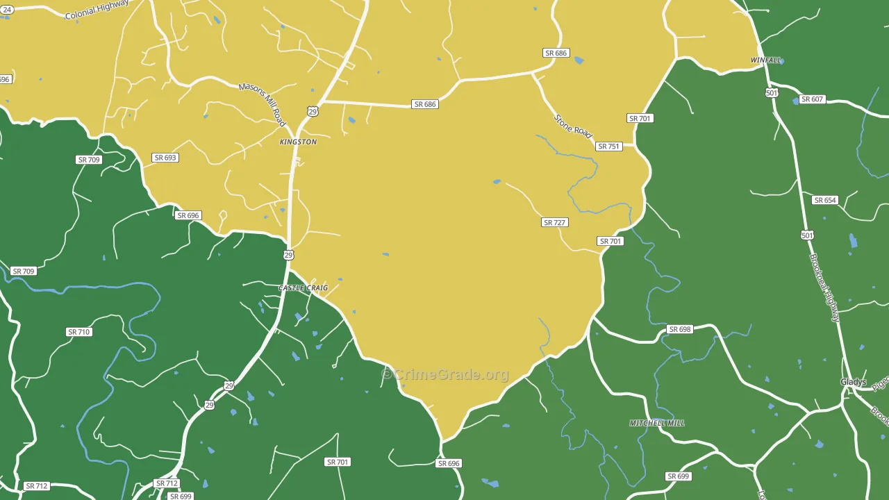Seneca, VA Map of Vehicle Theft Rates