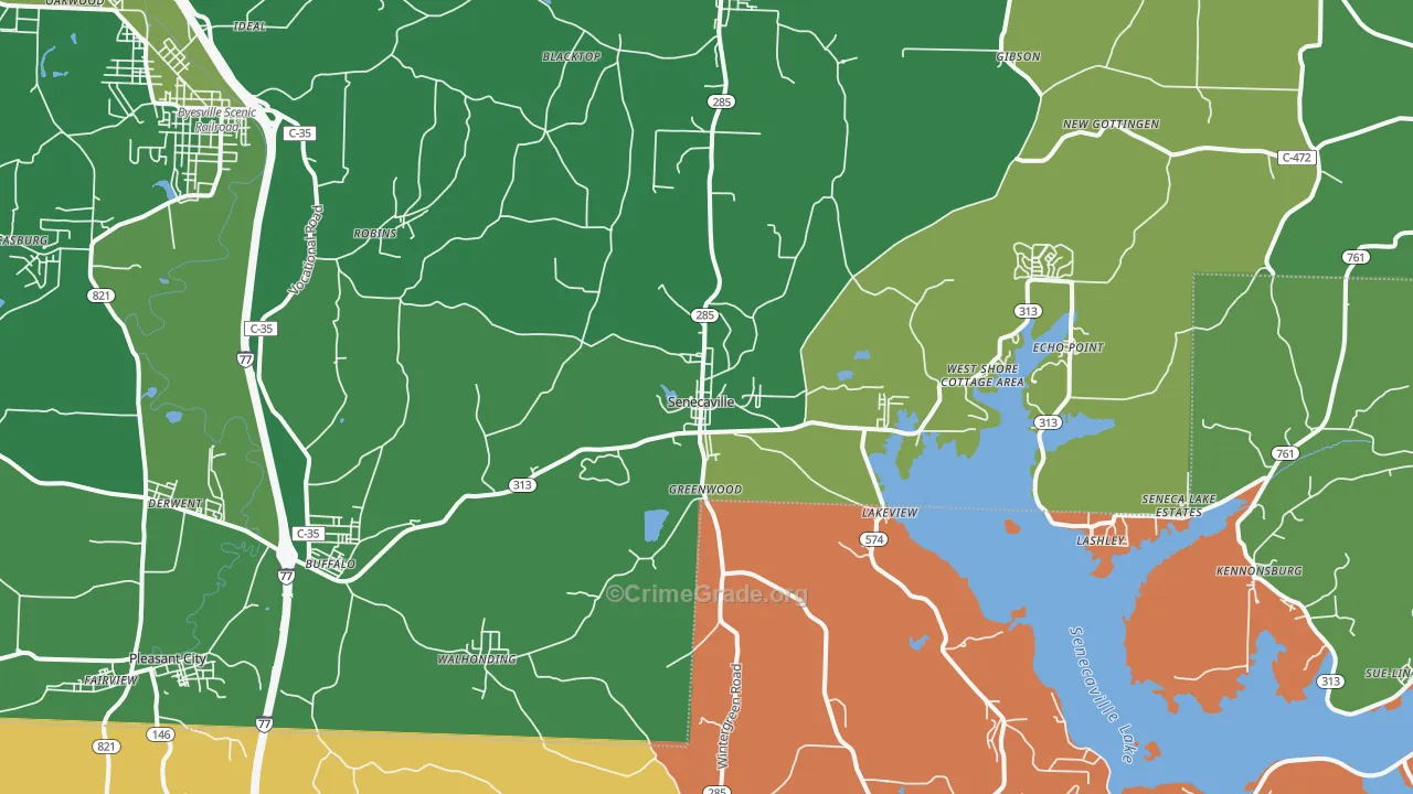 Senecaville, OH Map of Vehicle Theft Rates
