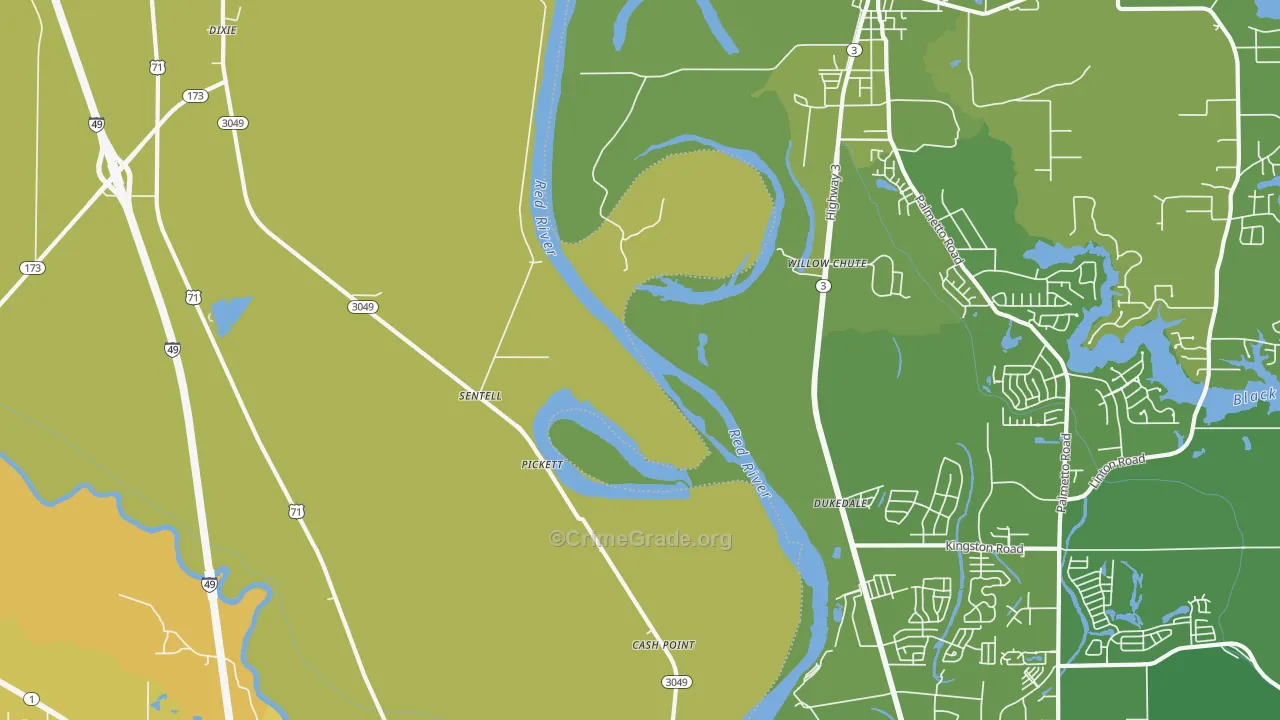 Sentell, LA Map of Vehicle Theft Rates