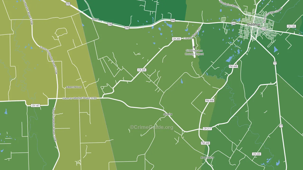 Serbin, TX Map of Vehicle Theft Rates