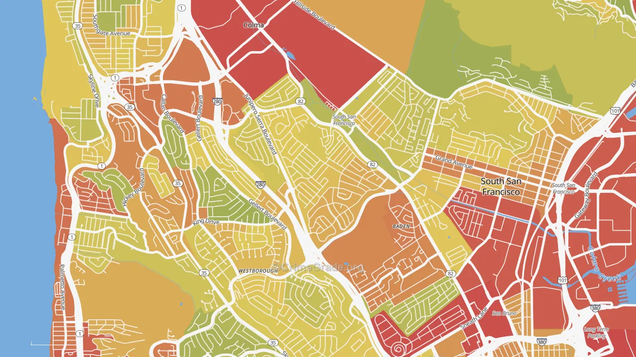 Serra Highlands, South San Francisco, CA Map of Vehicle Theft Rates
