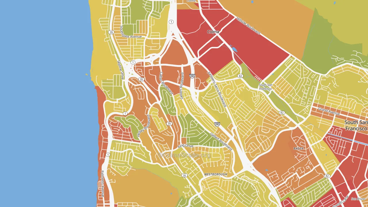Serramonte, Daly City, CA Map of Vehicle Theft Rates