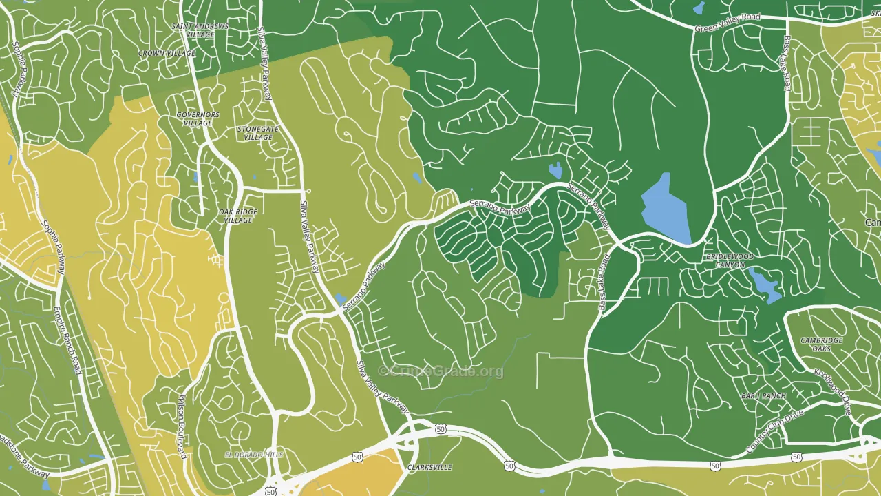 Serrano Village, El Dorado Hills, CA Map of Vehicle Theft Rates