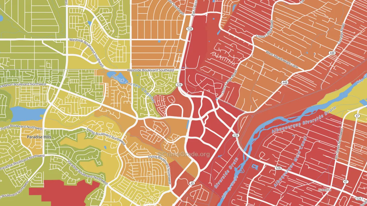Seven Bar Ranch, Albuquerque, NM Map of Vehicle Theft Rates