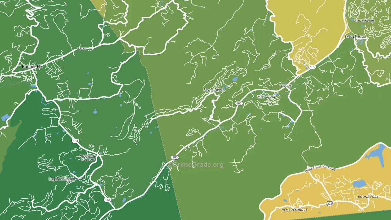 Seven Devils, NC Map of Vehicle Theft Rates