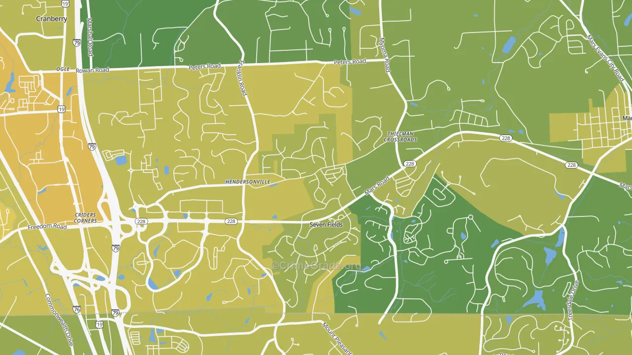 Seven Fields, PA Map of Vehicle Theft Rates