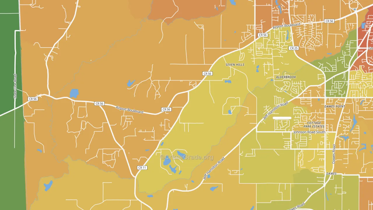 Seven Hills, AL Map of Vehicle Theft Rates