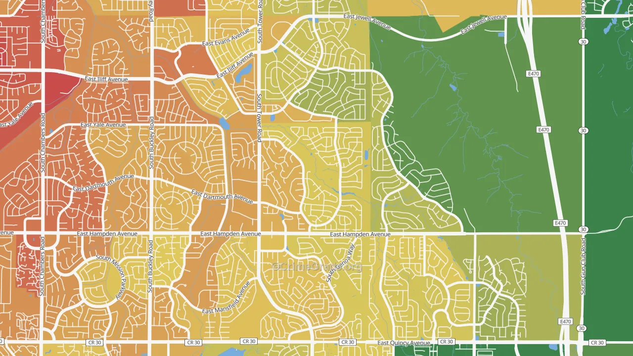 Seven Hills, Aurora, CO Map of Vehicle Theft Rates