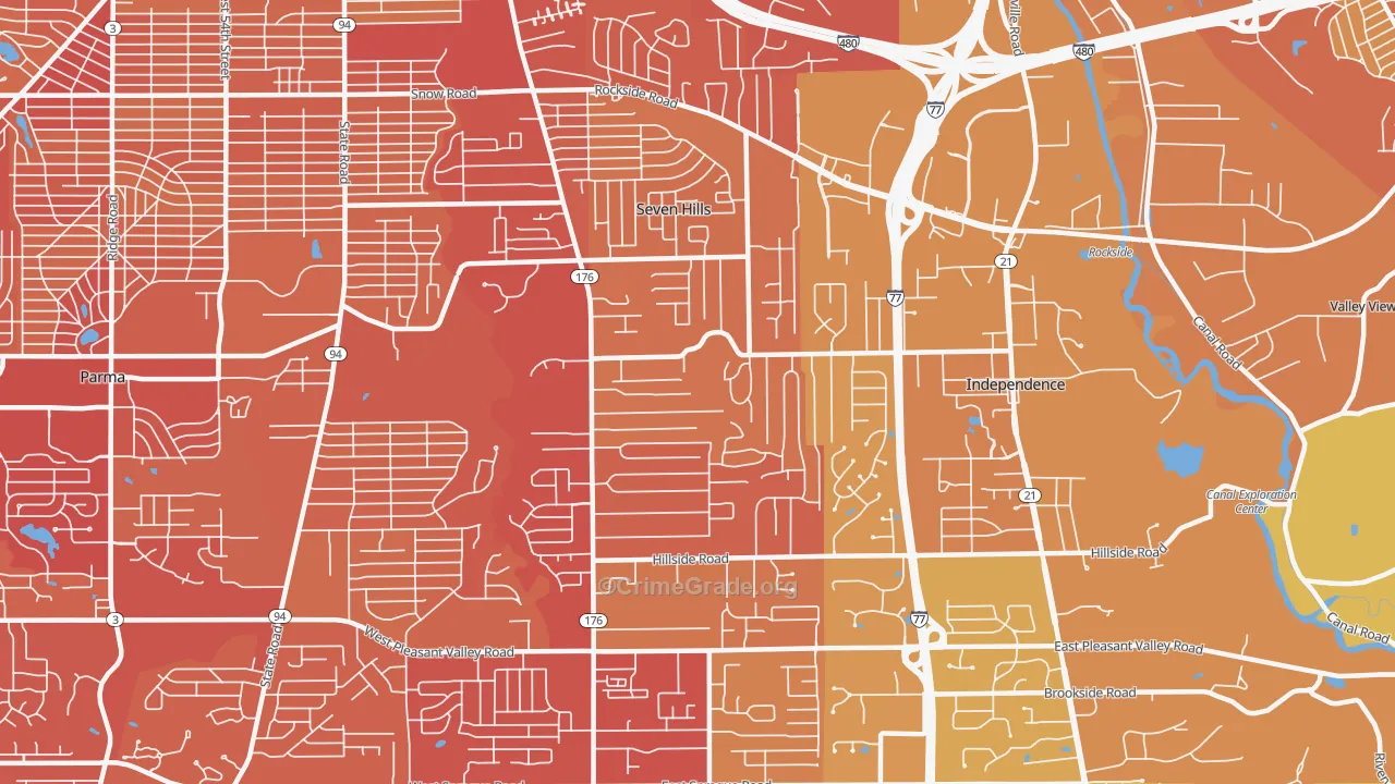 Seven Hills, OH Map of Vehicle Theft Rates