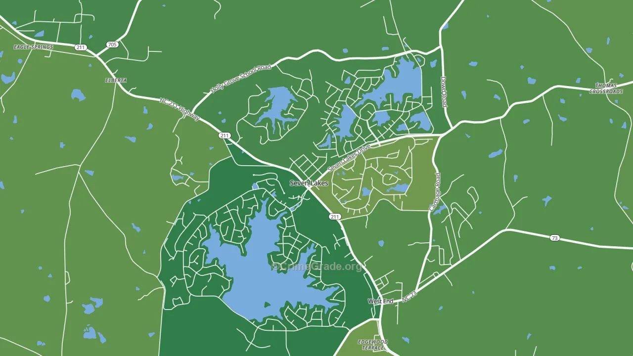 Seven Lakes, NC Map of Vehicle Theft Rates