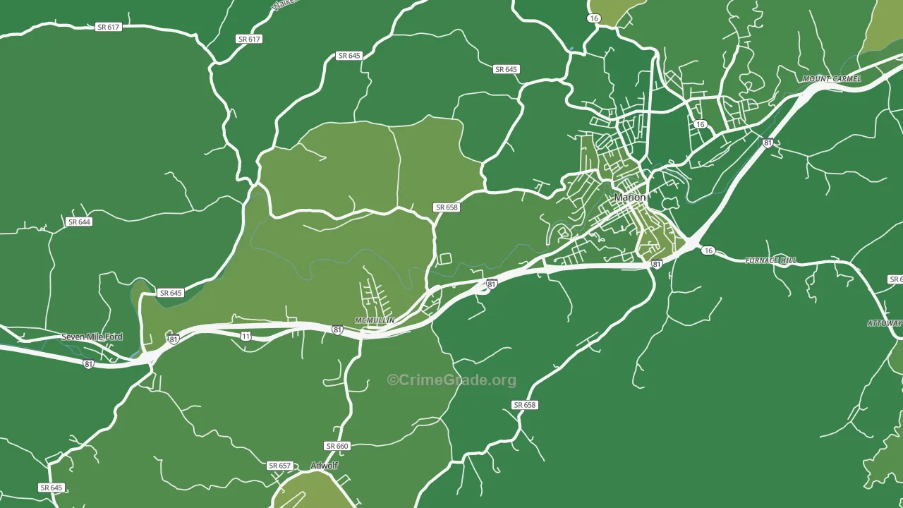 Seven Mile Ford, VA Map of Vehicle Theft Rates