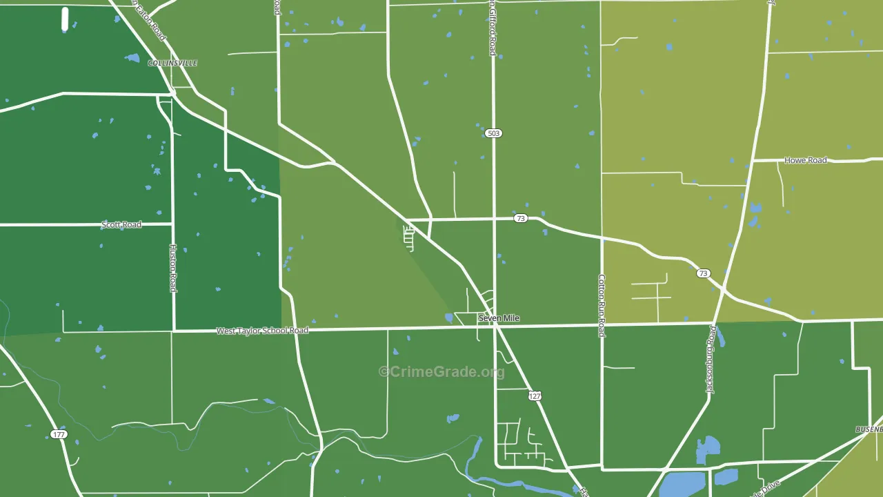 Seven Mile, OH Map of Vehicle Theft Rates
