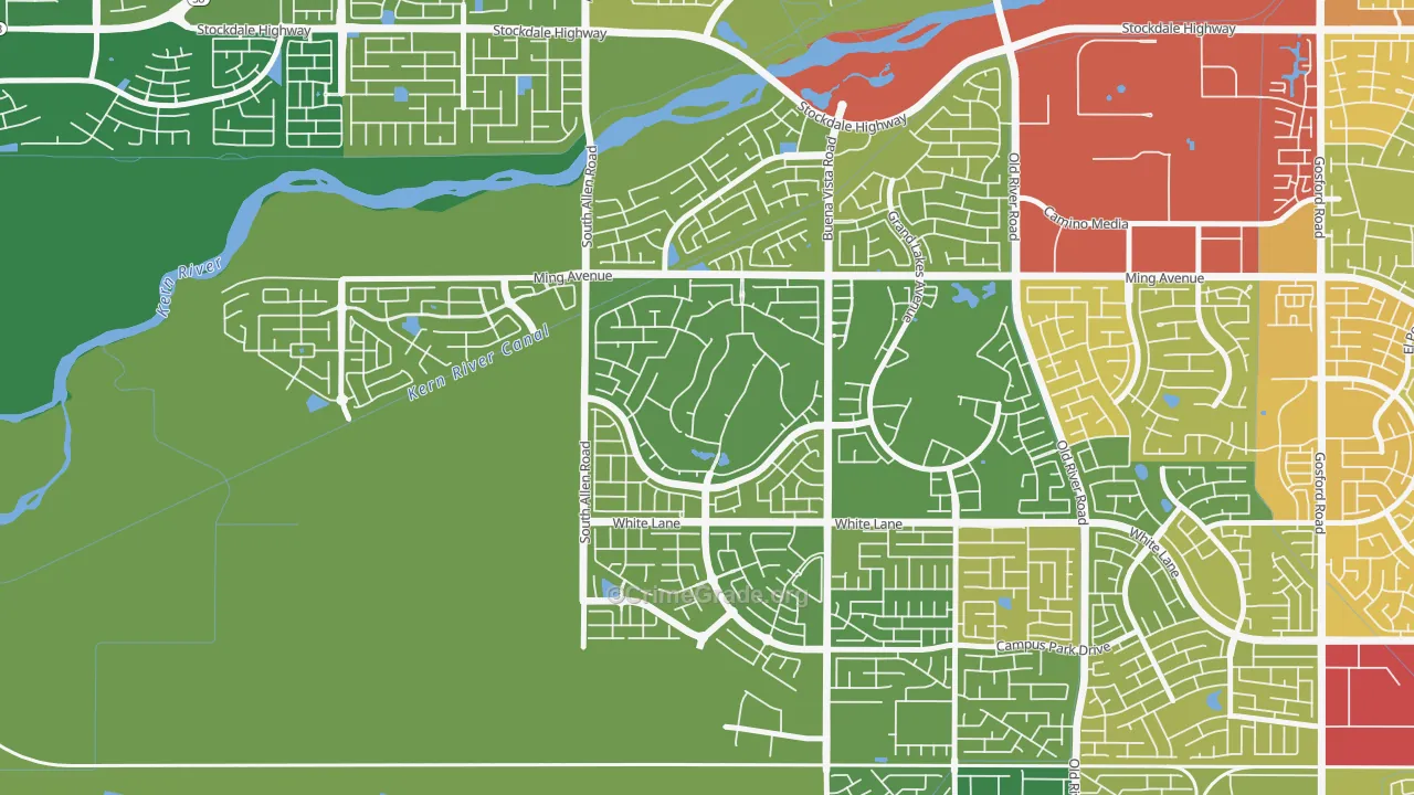 Seven Oaks at Grand Island, Bakersfield, CA Map of Vehicle Theft Rates
