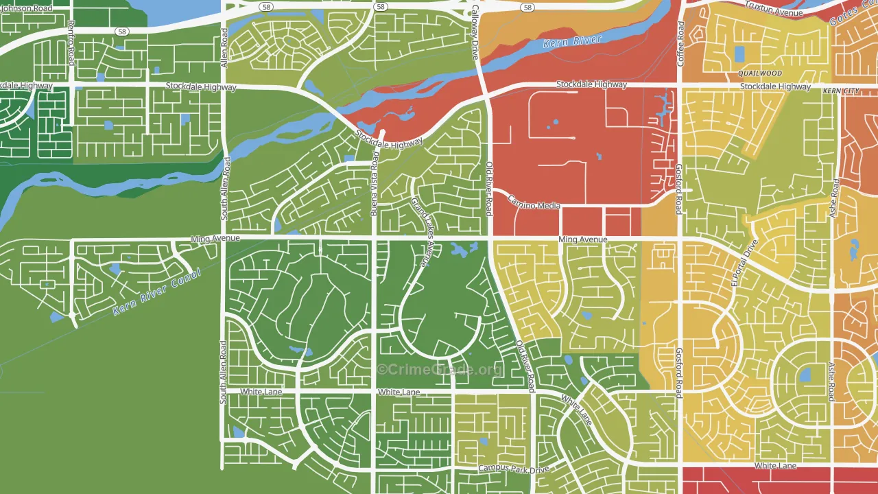 Seven Oaks, Bakersfield, CA Map of Vehicle Theft Rates