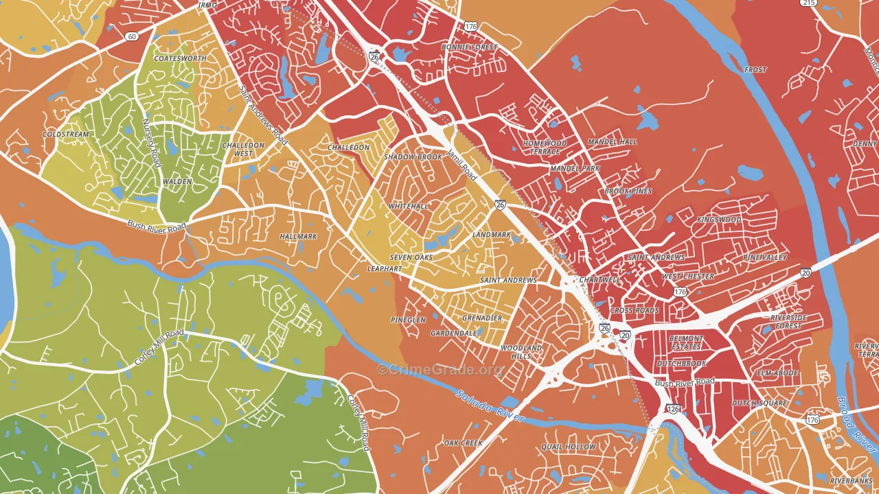 Seven Oaks, SC Map of Vehicle Theft Rates