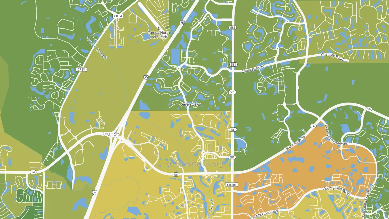 Seven Oaks, Wesley Chapel, FL Map of Vehicle Theft Rates