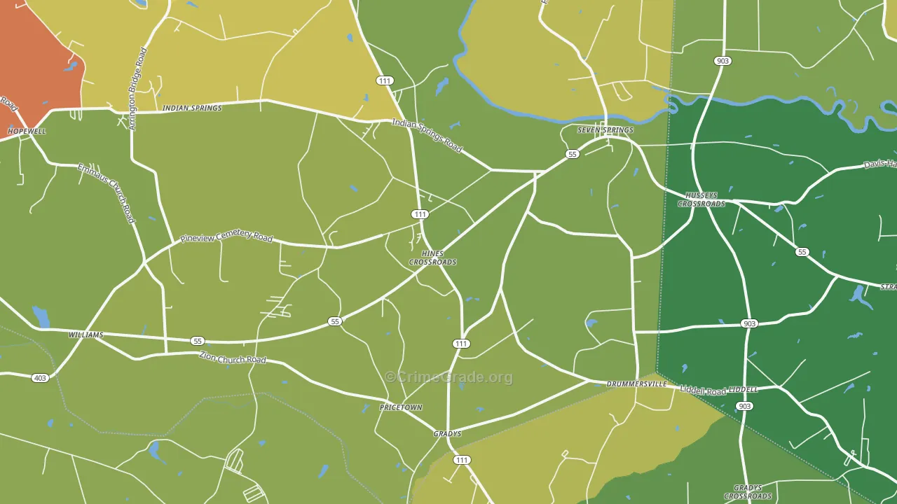 Seven Springs, NC Map of Vehicle Theft Rates