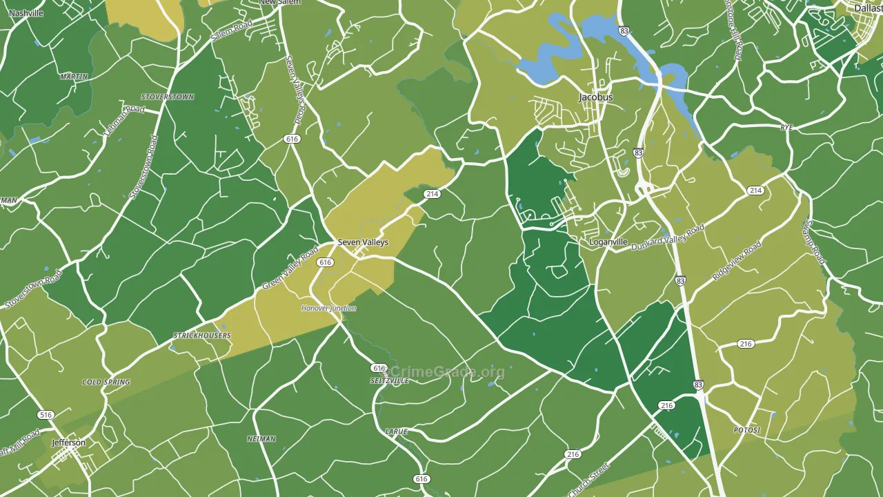 Seven Valleys, PA Map of Vehicle Theft Rates