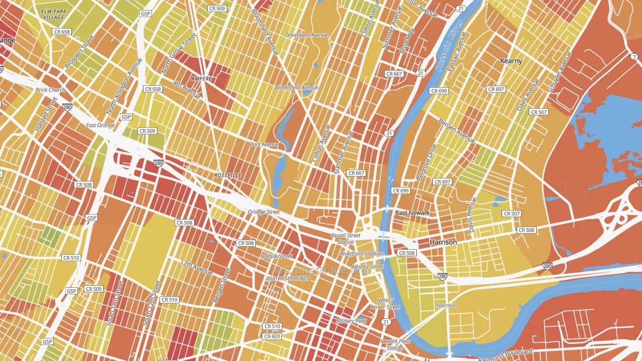 Seventh Avenue, Newark, NJ Map of Vehicle Theft Rates