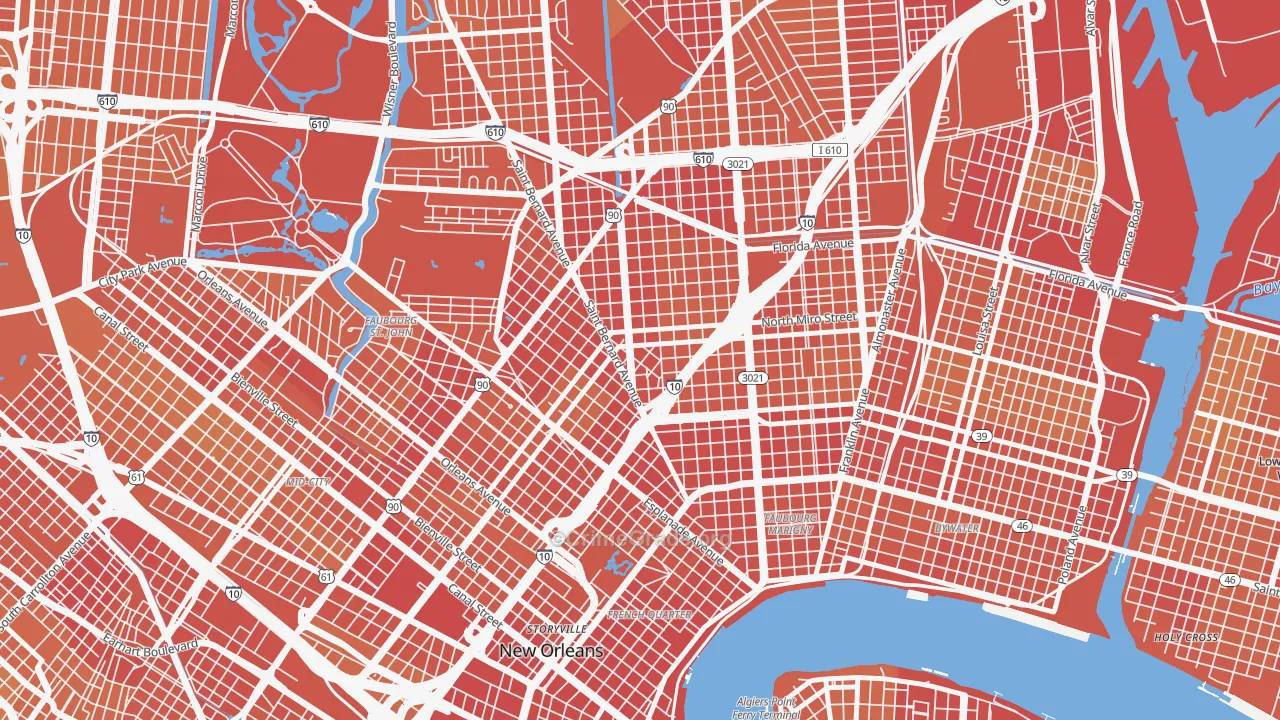 Seventh Ward, New Orleans, LA Map of Vehicle Theft Rates
