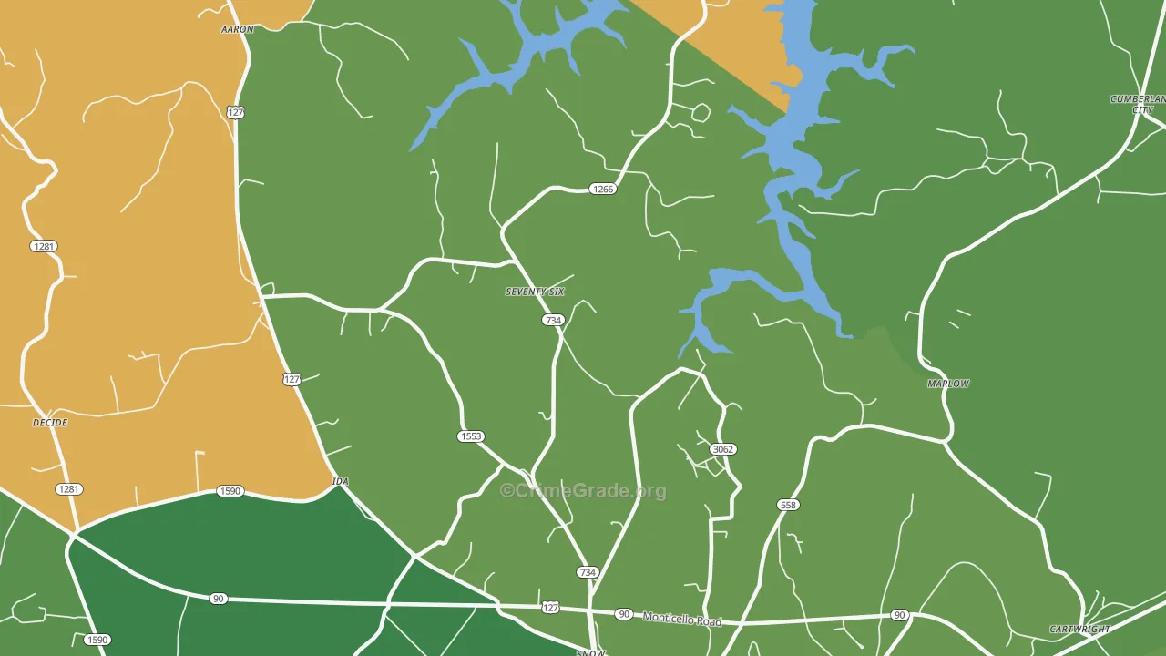 Seventy Six, KY Map of Vehicle Theft Rates