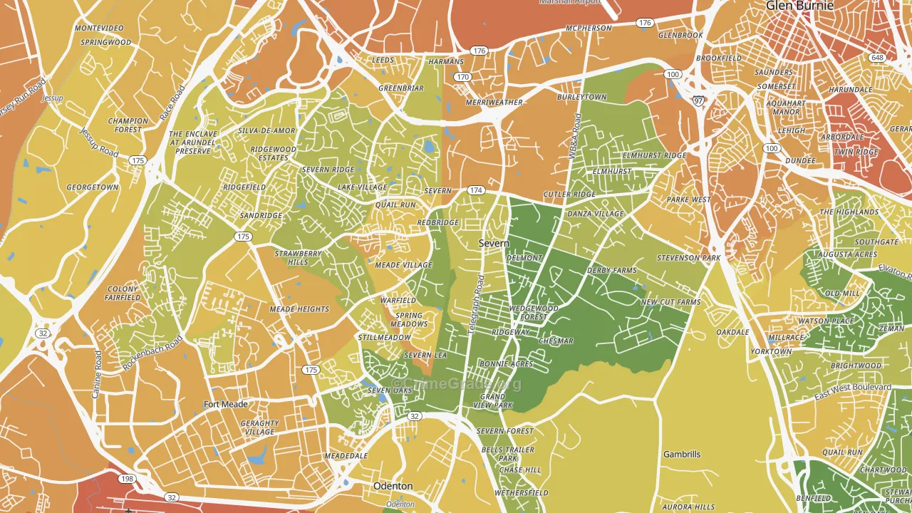 Severn, MD Map of Vehicle Theft Rates