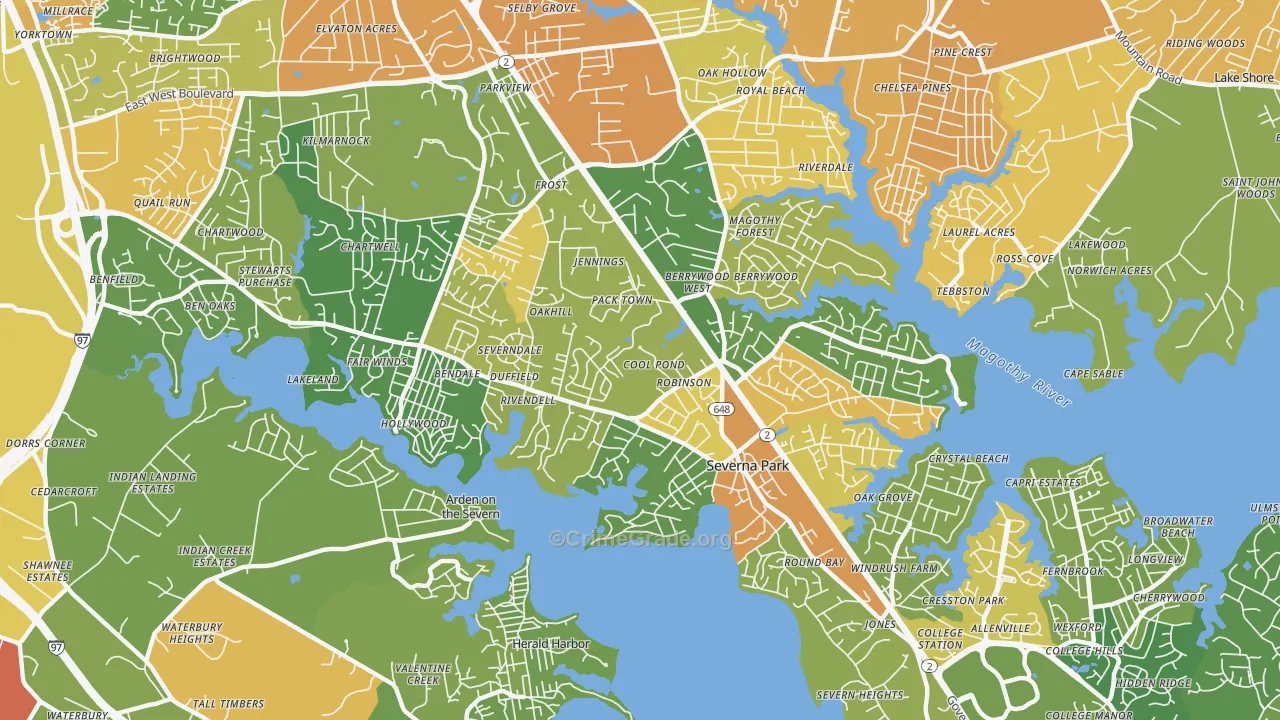 Severna Park, MD Map of Vehicle Theft Rates