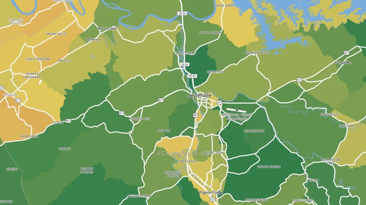 Sevier County, TN Map of Vehicle Theft Rates