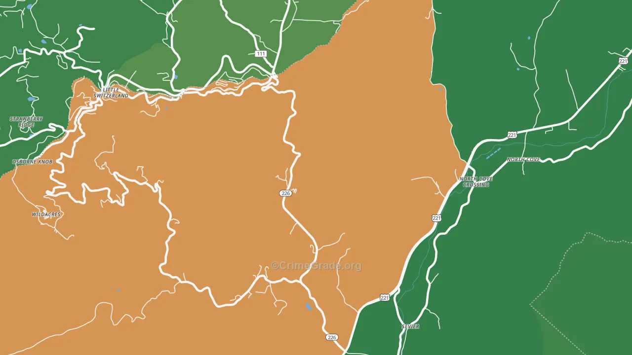 Sevier, NC Map of Vehicle Theft Rates
