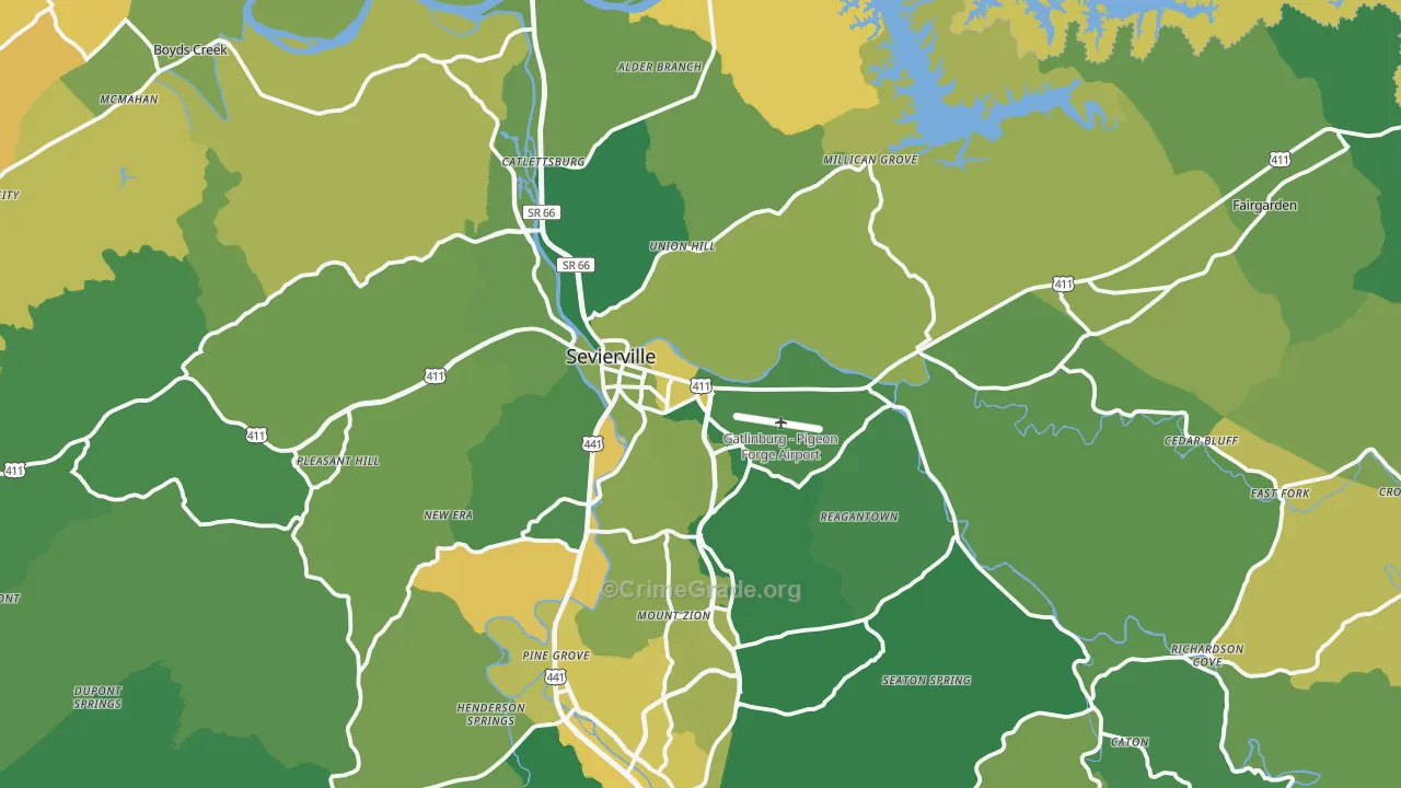 Sevierville, TN Map of Vehicle Theft Rates