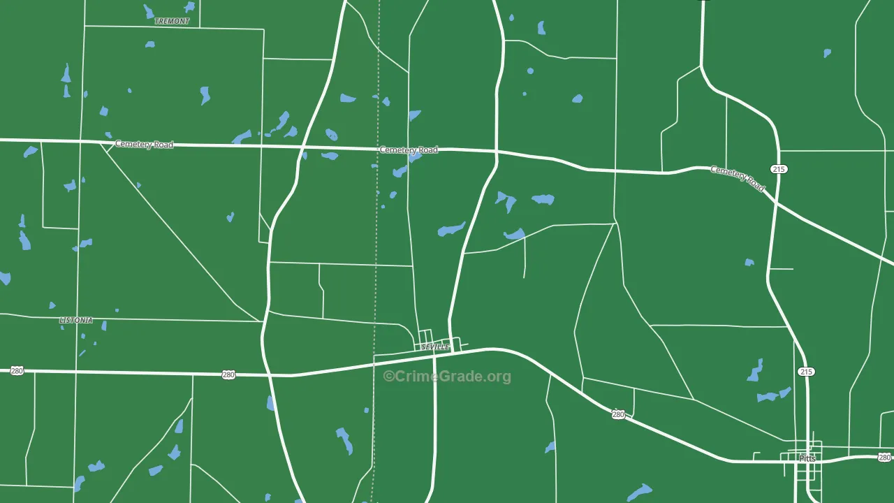 Seville, GA Map of Vehicle Theft Rates