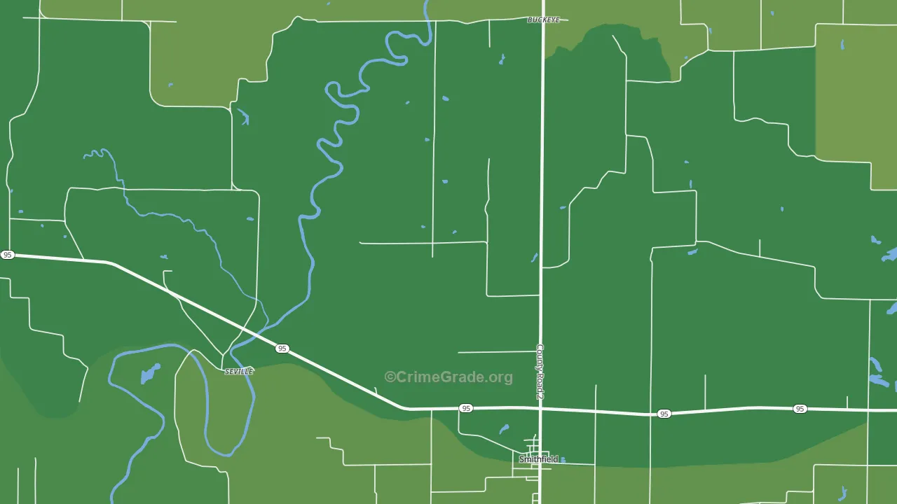 Seville, IL Map of Vehicle Theft Rates
